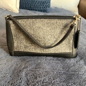 Vintage Coach Tweed Demi Zip Bag in Gray/Black Herringbone & Black Leather